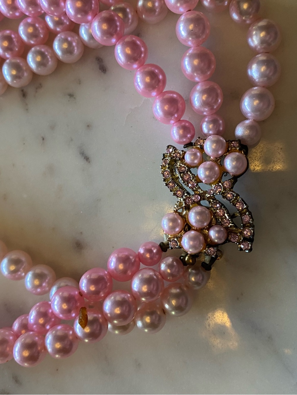 Pink Pearl Multi-Strand Necklace with Crystal Clasp